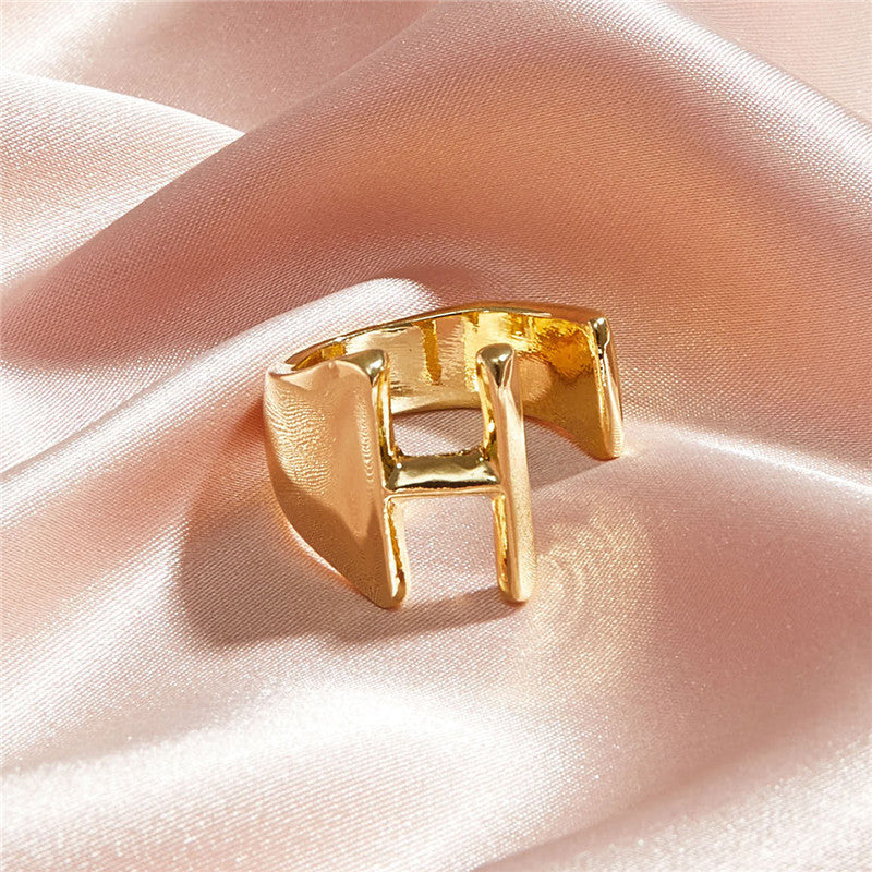Ladies 18k Gold Initial Letter Adjustable Open Size personality Rings