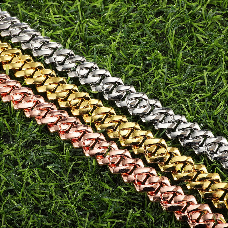 13.5mm Hip Hop Paved Set 14k Silver Rose Gold  AAA Bling Miami Cuban Link Chain Necklace
