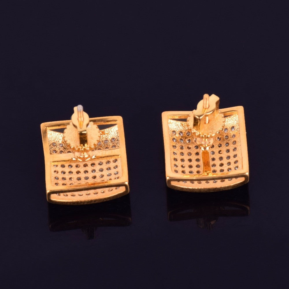 Golden Edge | 12MM Square VVS Diamond CZ 18k Gold Screw Back Big Boy Earrings