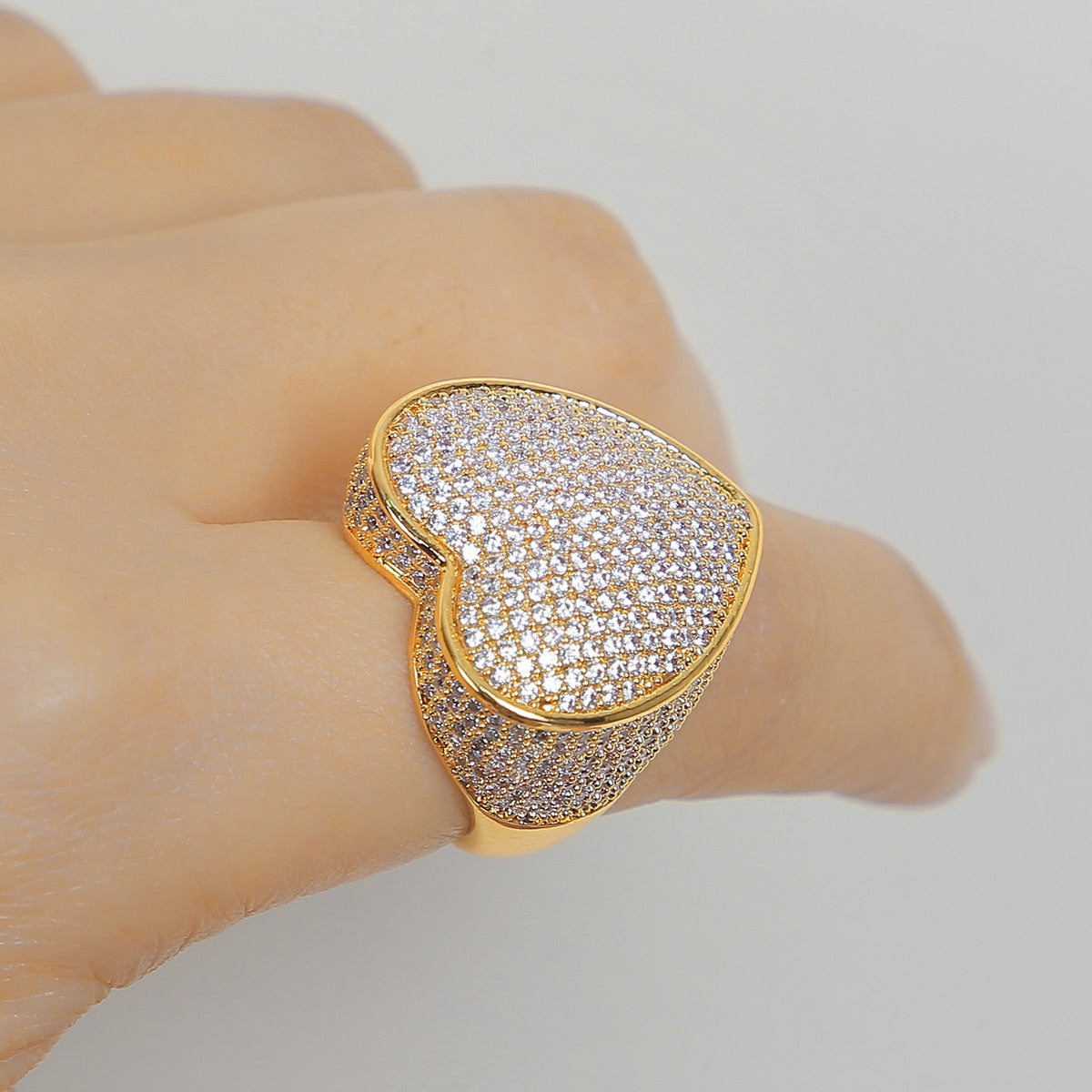 Flooded Ice 5A Micro Pave 24k .925 Silver Rose Gold Heart Rings