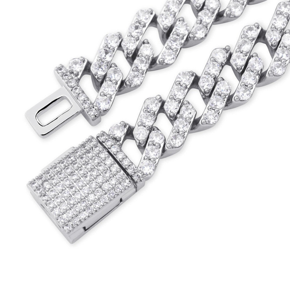 Mens 3 Row Ice AAA+ Water Stone Prong Set 12mm Open cut Cuban Link Chains Necklace