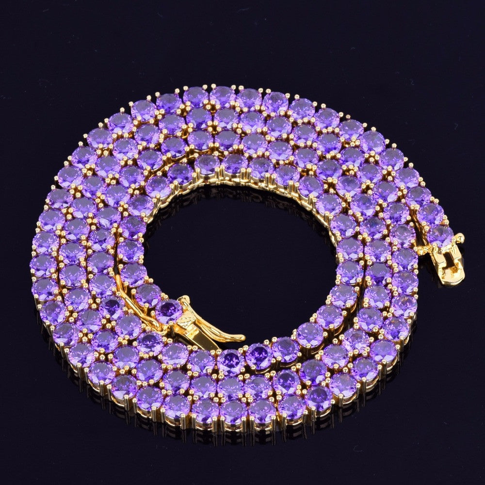 Hip Hop Purple Hazed Custom Tennis Letter Pendant Chain Necklace