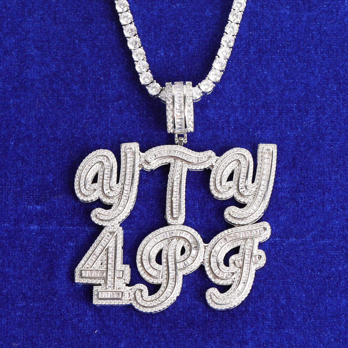 Frosted Script | Hip Hop VVS Diamond CZ Baguette Stone Custom Made Pendant