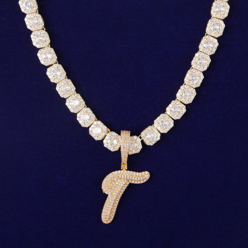 Solo Script II | Single Scripted Raised Letter Iced Blinged Out Box Link Chain Pendant