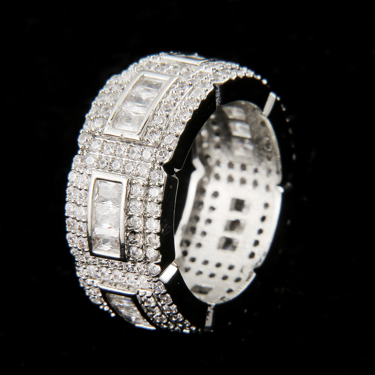 Ice King | Mens 24k 925 Silver Rose Gold Thick Baguette Blinged Out Rings