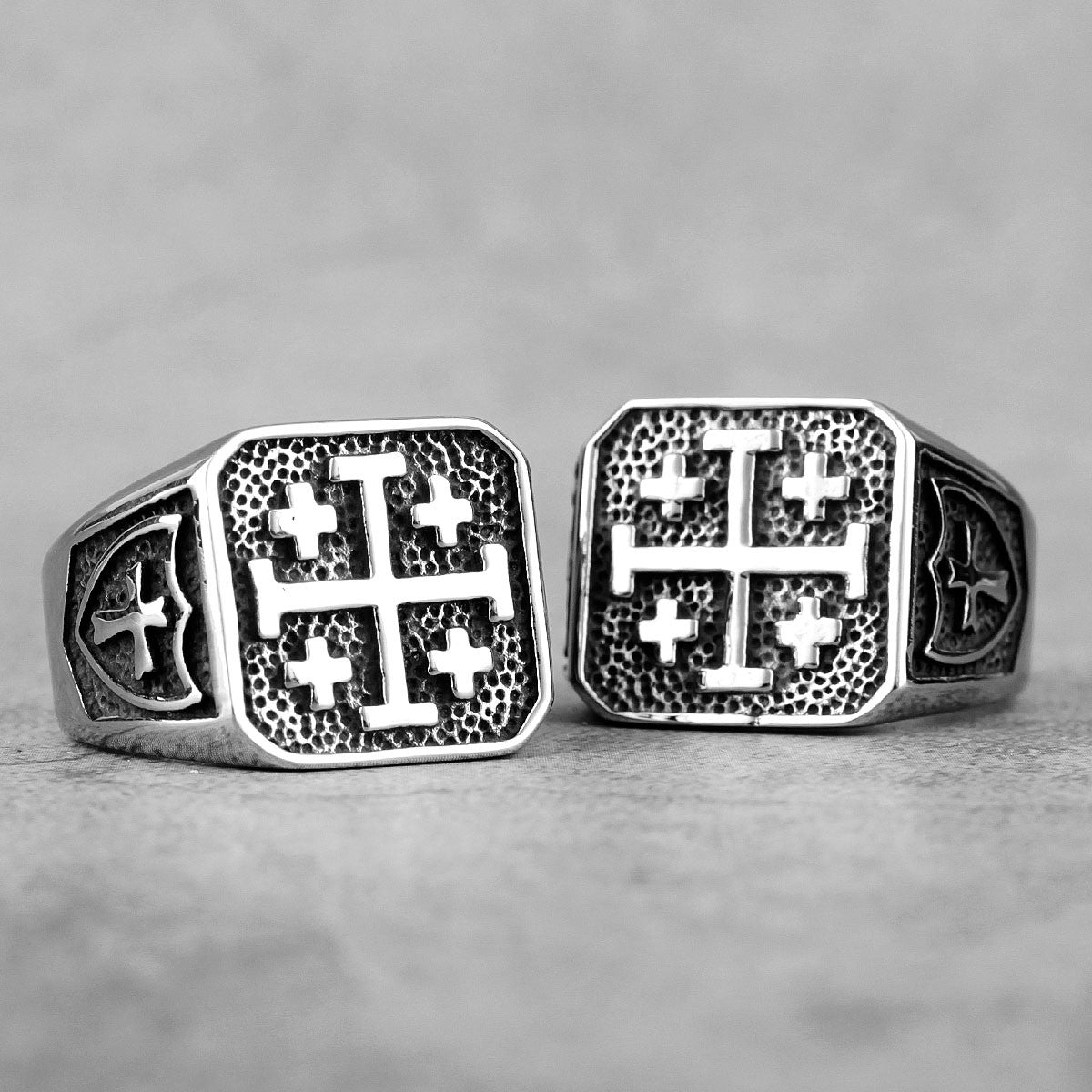 Jerusalem | No Fade Stainless Steel Spiritual Retro Protection Cross Men&#39;s Ring