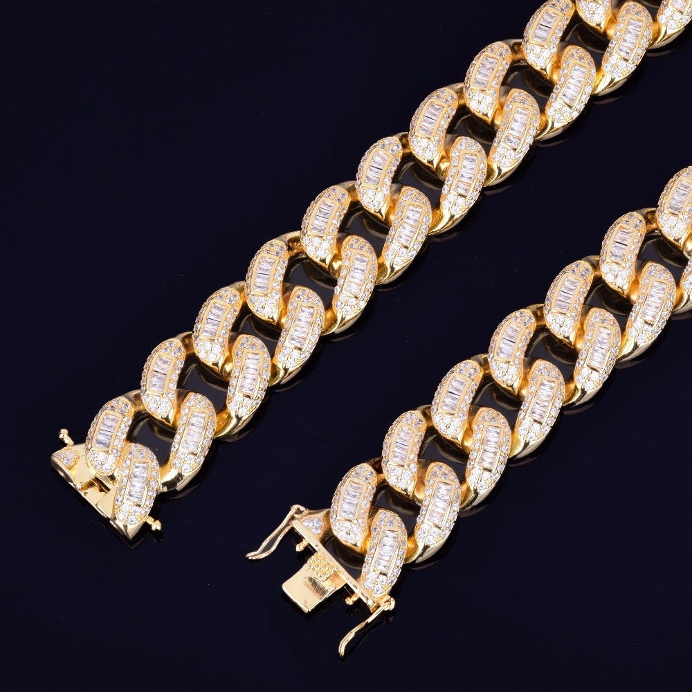 22mm Baguette AAA Flooded Ice Miami Cuban Link Hip Hop Street Rock Bracelet