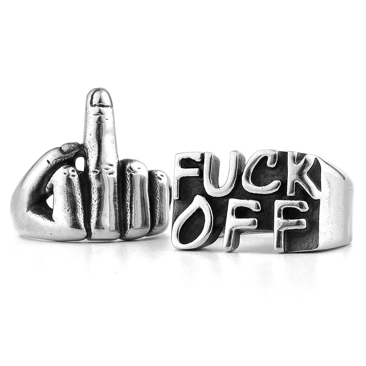 Mens No Fade Stainless Steel Eff F Off Vintage Black Street Wear Hip Hop Rings