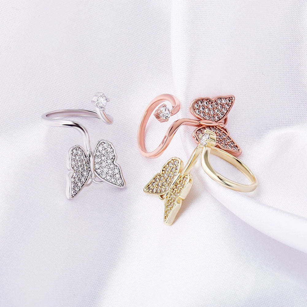 Ladies Flooded Ice Butterfly Fashion Adjustable Finger Nail Rings