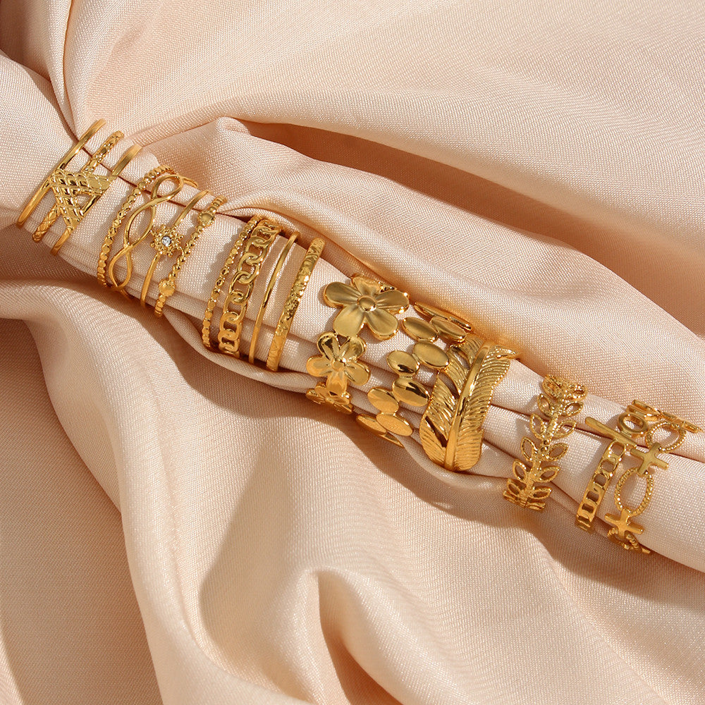 18k Gold Bohemian Elegant French Flower Stainless Steel Waterproof Rings