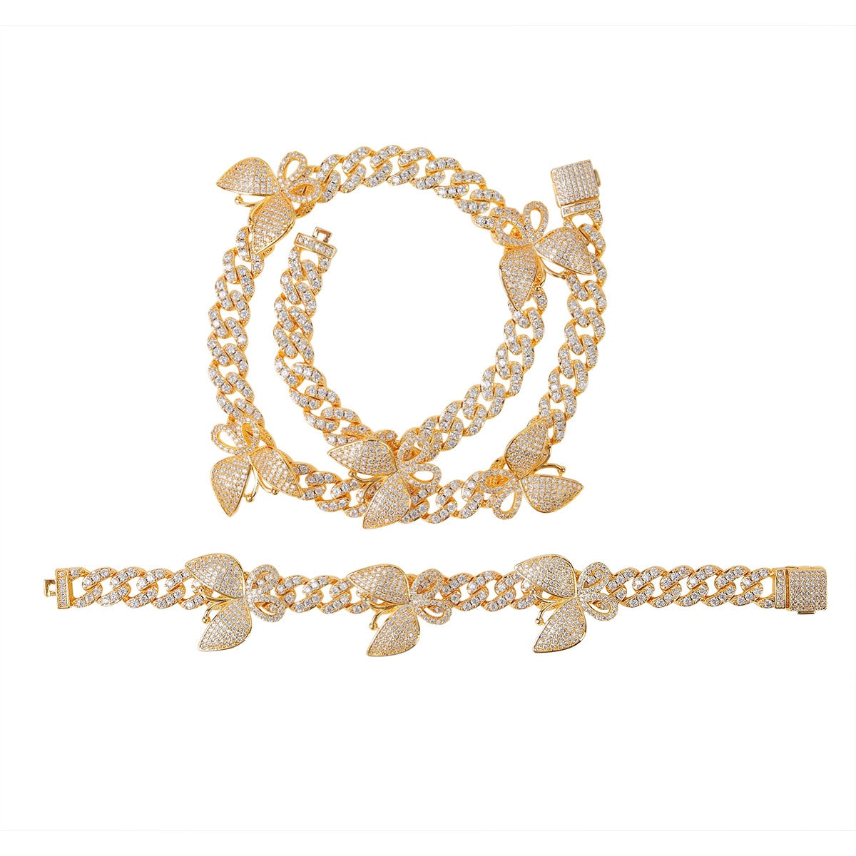 Ladies High Fashion Butterfly Chain Necklace Bracelet Set Combo
