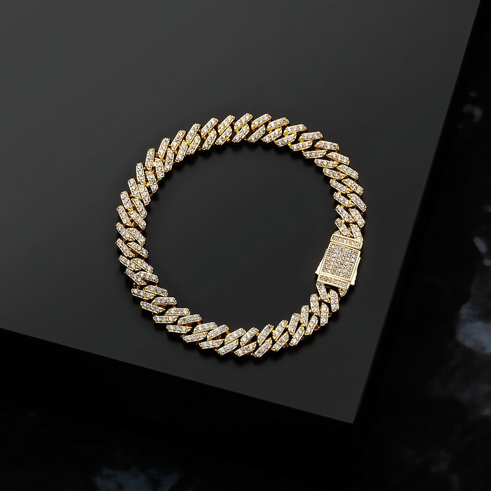 14k Gold 925 Silver Flooded Ice 8mm Spring Clasp Cluster Stone Hip Hop Bracelets