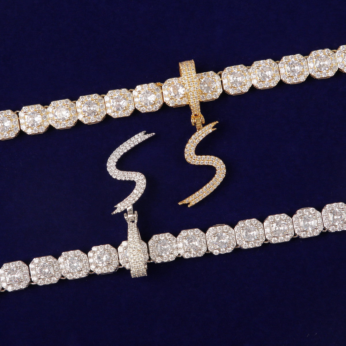 Solo Script | Single Scripted Letter Iced Blinged Out Box Link Chain Pendant