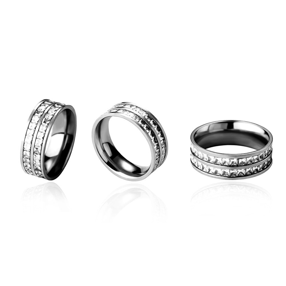 BlingJewelz 7MM 2 Row Micro Pave Princess Cut Stainless Steel Iced Bling Rings