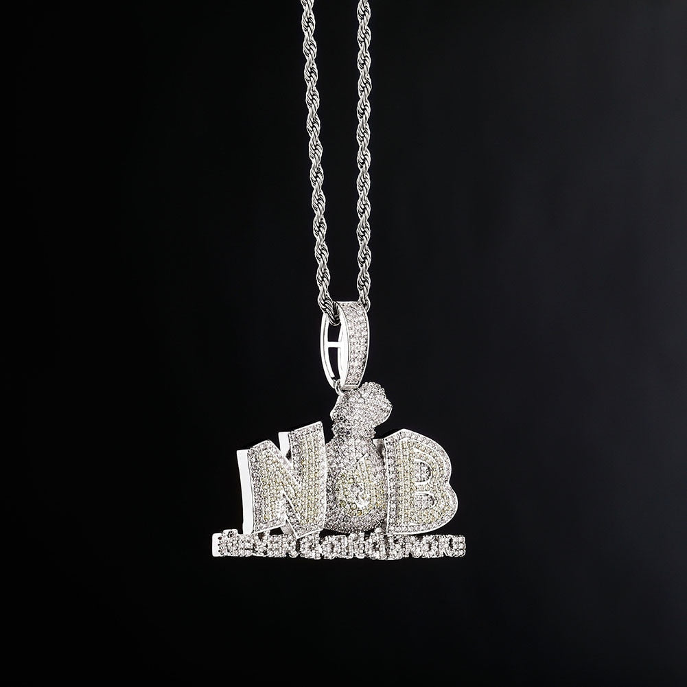 Flooded Ice Never Going Broke 925 Silver Hip Hop Iced Pendant Chain Necklace