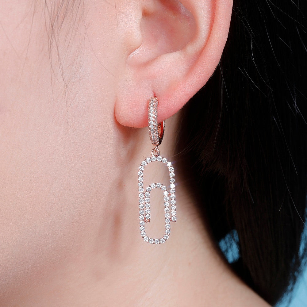 Ladies Flooded Ice Hoop Paperclip hip hop Fashion Bling Earrings
