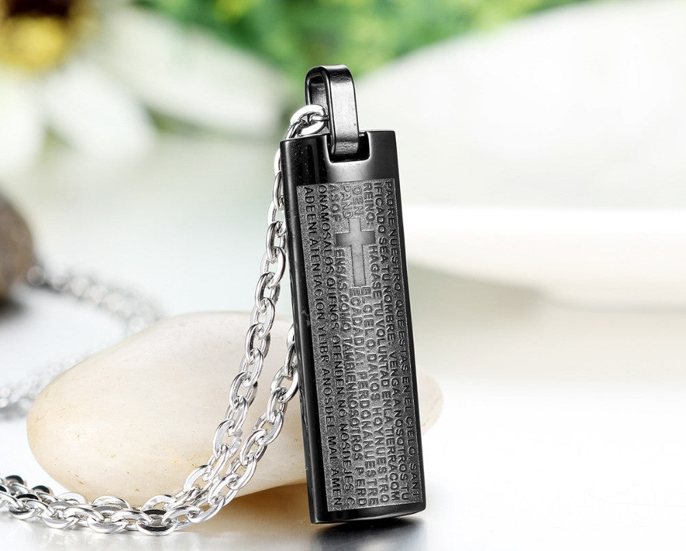Mens Christian Jewelry Stainless Steel No Fade Spanish Prayer Pendant Chain Necklace