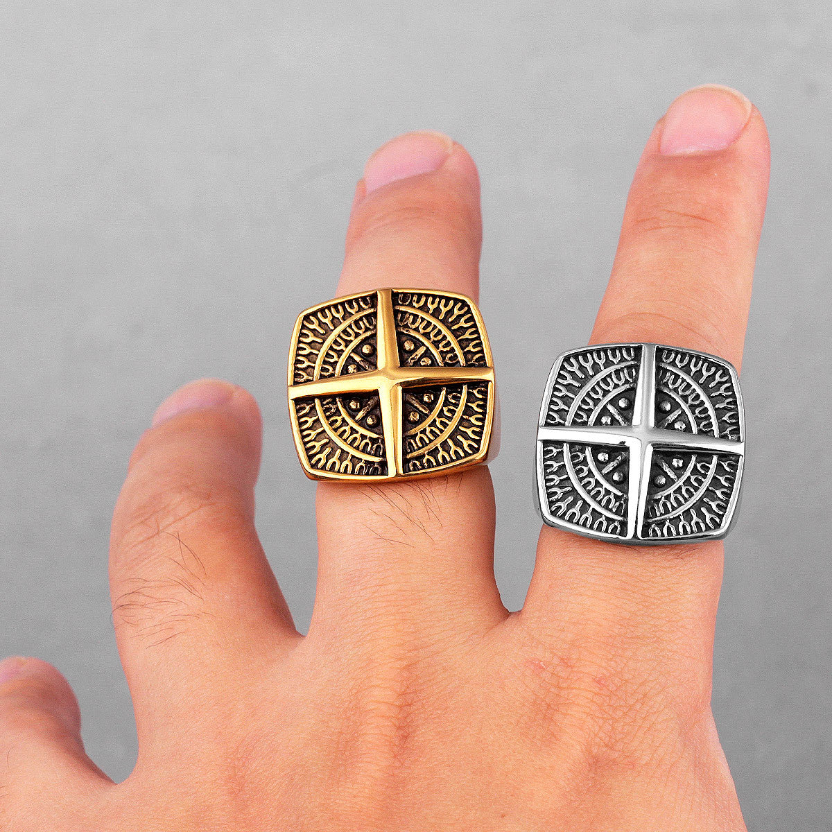 Ancient Compass | 14k Gold Over Stainless Steel Men's Street Wear Unique Ring