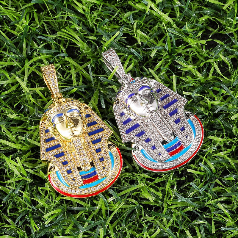Ancient African Egyptian Pharaoh Flooded Ice Hip Hop Pendant Chain Necklace