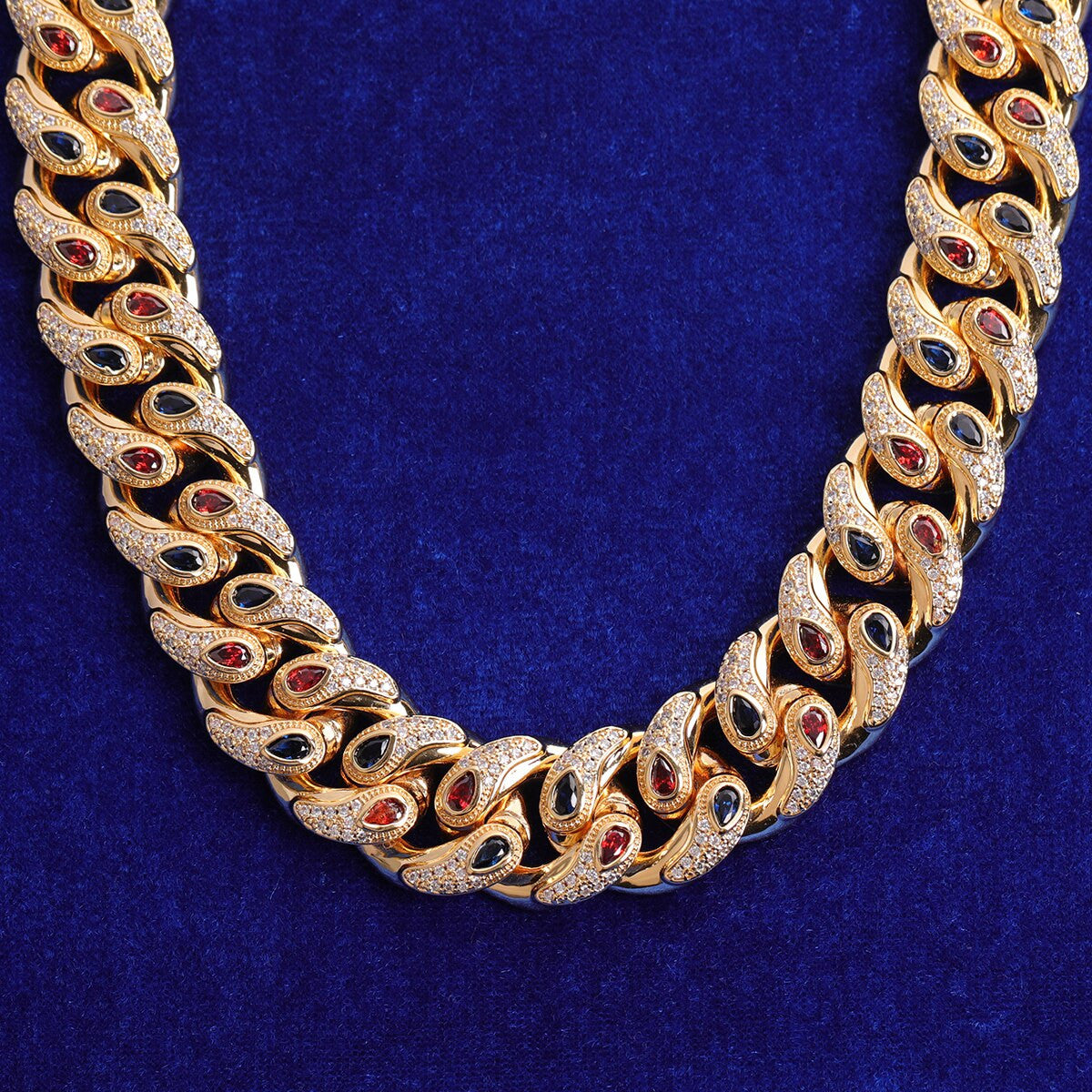 Flooded Ice Gemstone Tattoo Tears Street Wear Miami Cuban Link Chain Necklace