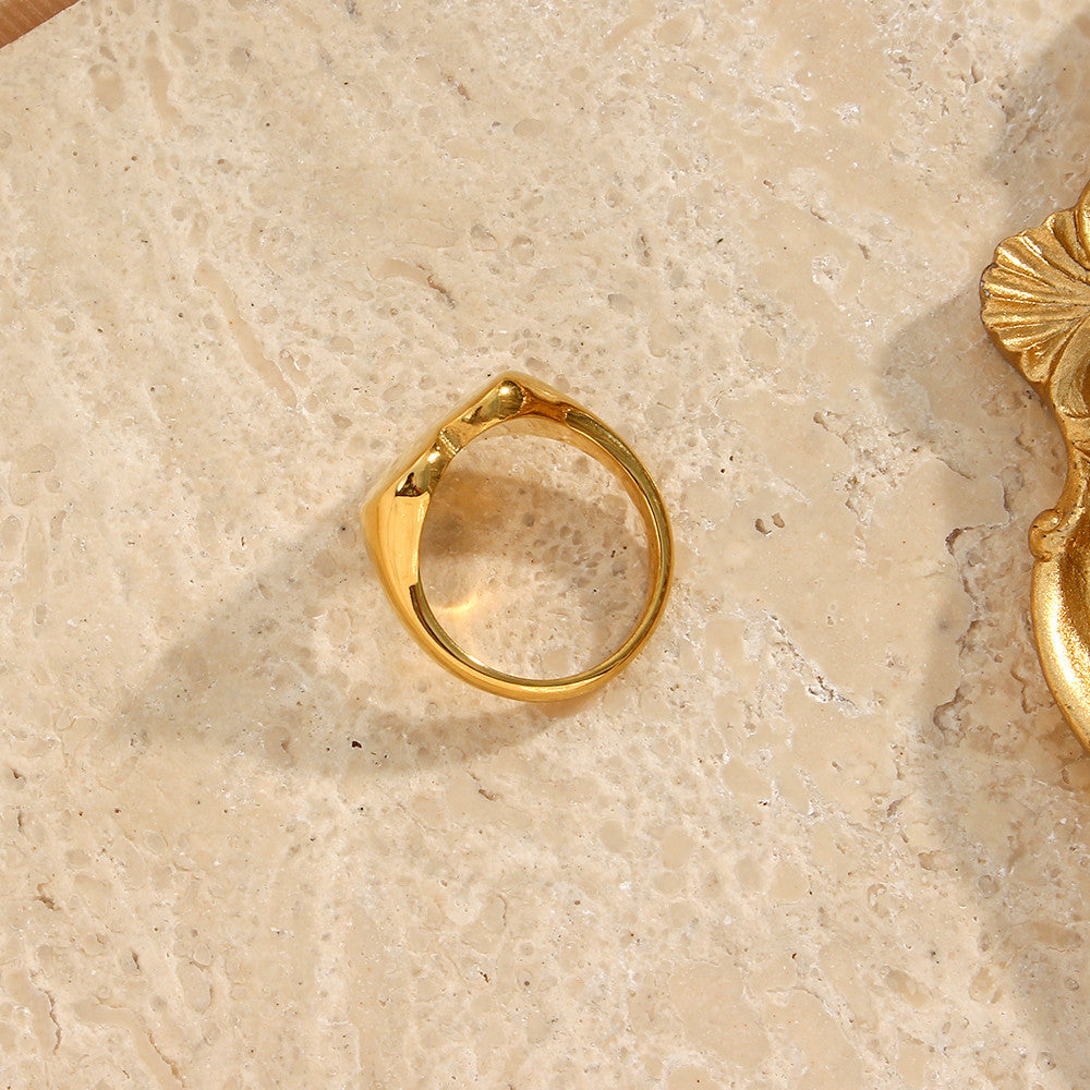 Women's 18k Gold Stainless Steel No Fade Fine Polished Wide Large Heart Finger Rings