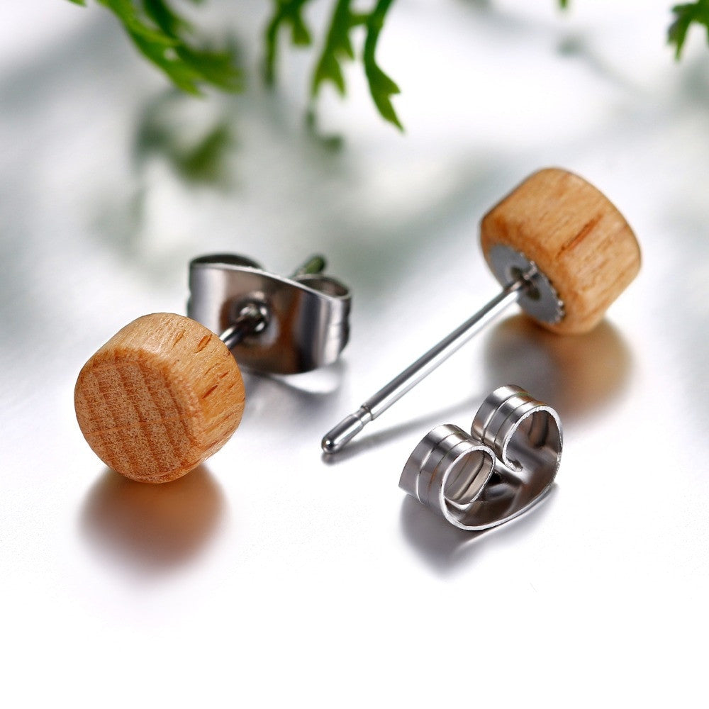 Wooden Stud 6mm - 12mm Wood Stainless Steel Stud New Fashion Earrings