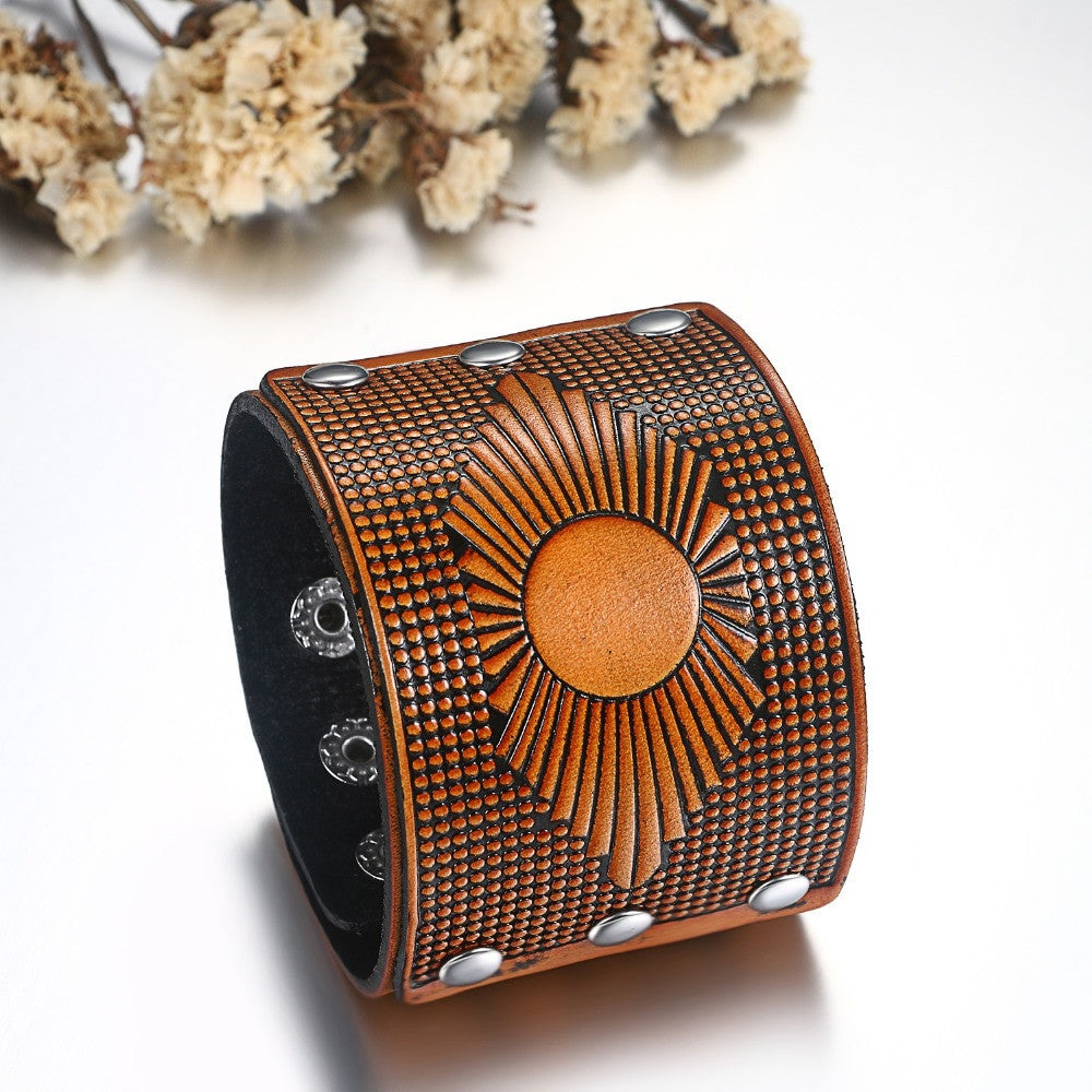 Mens Wide Cuff Pharaoh Fashion Spike Rivet Adjustable Leather Wristband Bracelets