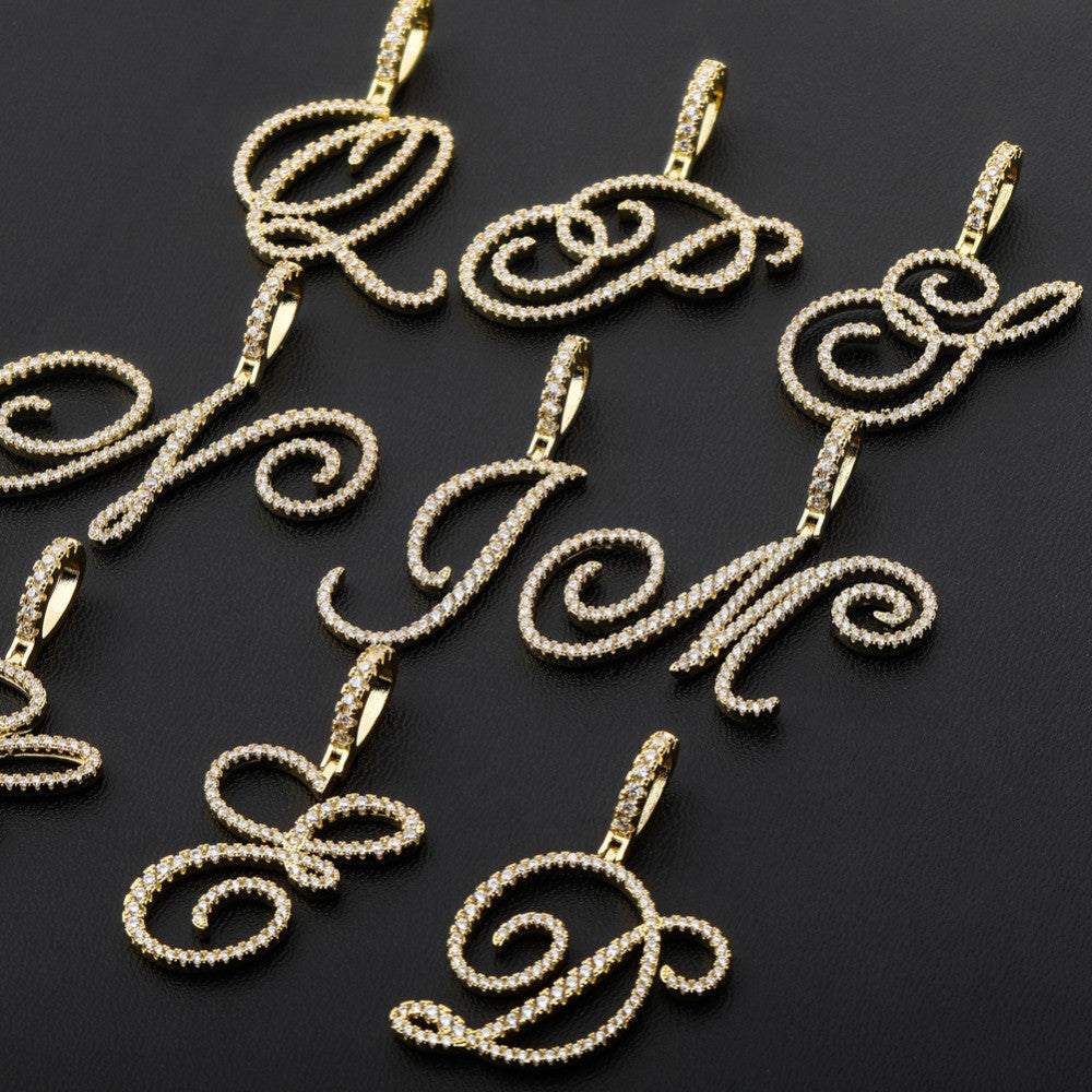 Cursive Ice | Style A-Z Cursive Letter VVS Diamond CZ Initial Name Pendant Necklace
