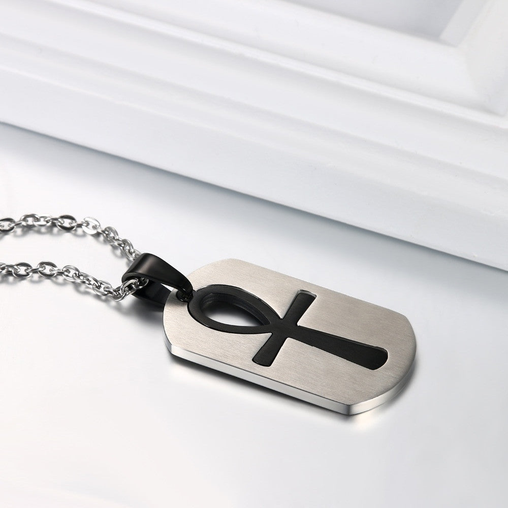 Ancient African Kemet Stainless Steel No Fade Cross Pendant Chain Necklace