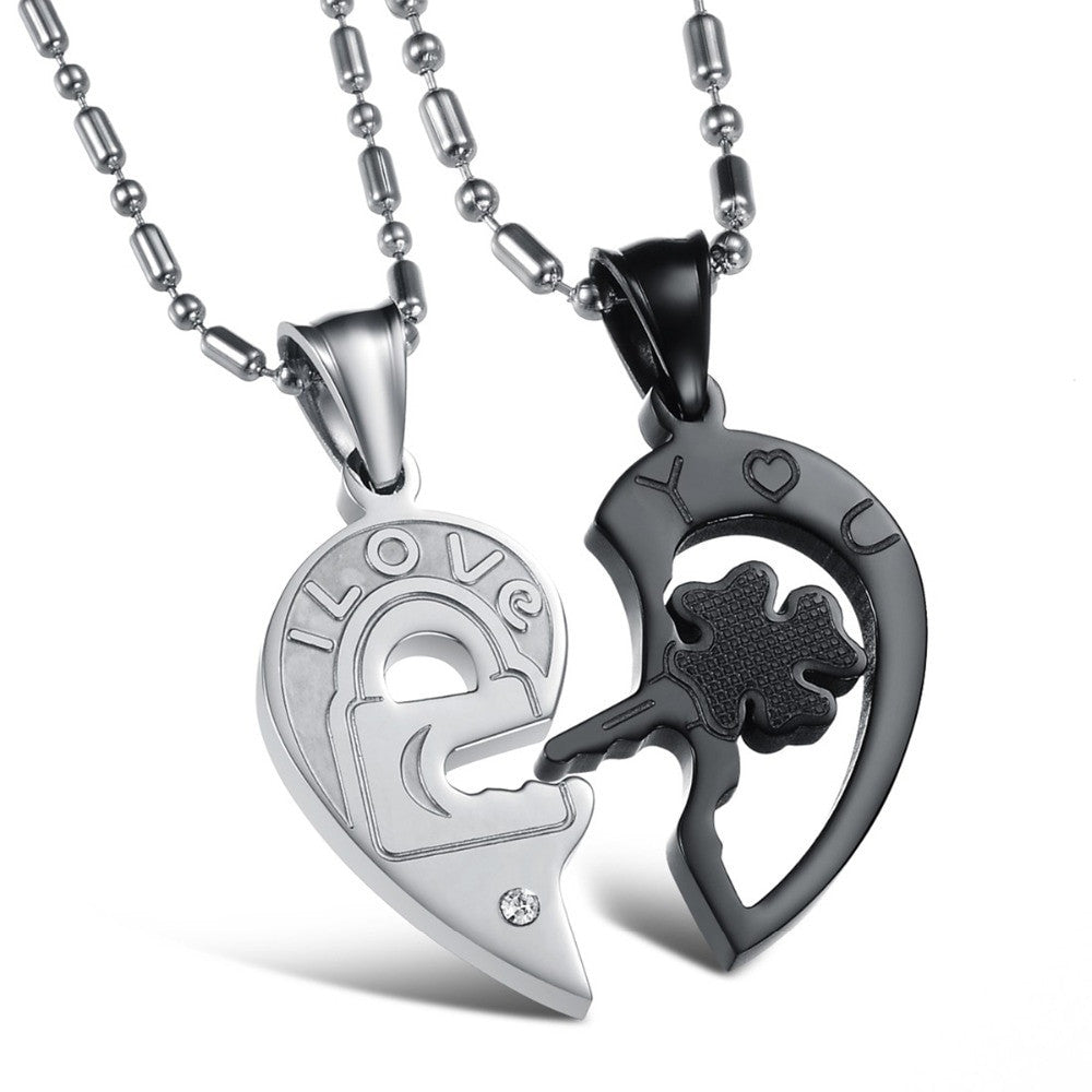 Couples Lock and Key To My Heart No Fade Stainless Steel Bling Pendant Necklace