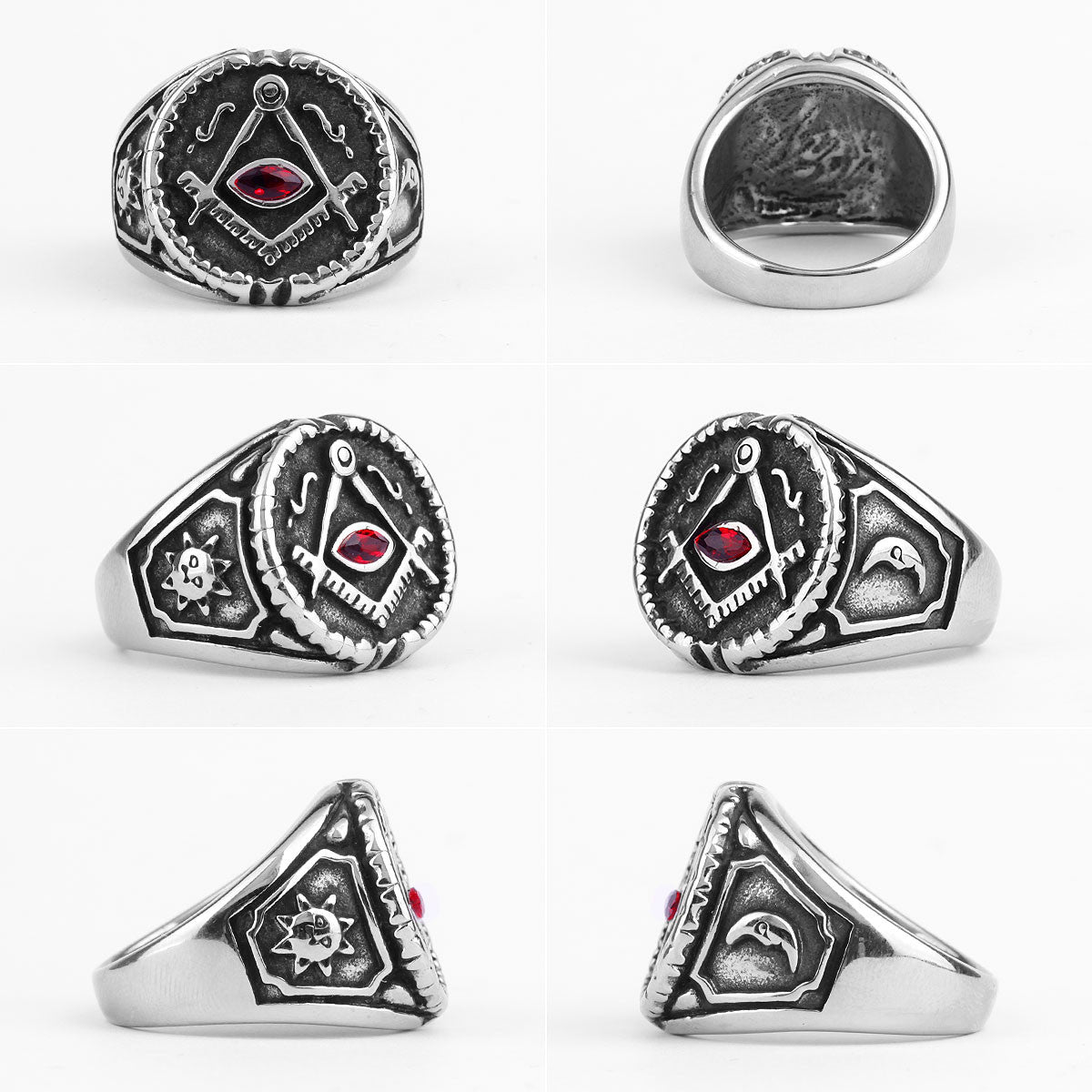 Mens Bling Retro Free Mason Compass Square 316L Stainless Steel Rings