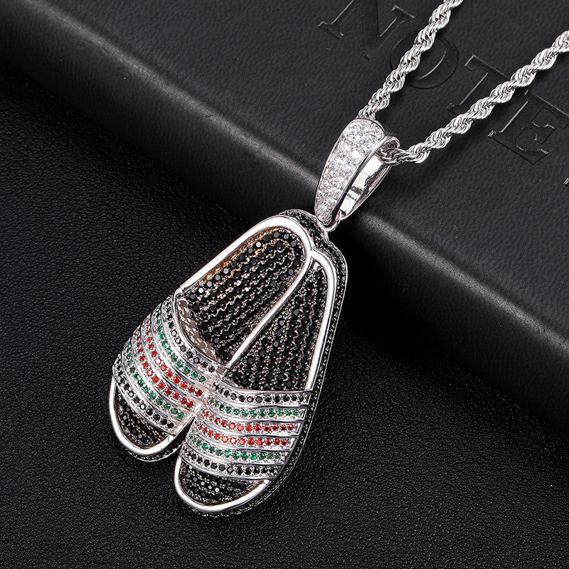 Hip Hop White Gold 18k Gold G Slippers AAA Micro Pave Flooded Ice Pendants