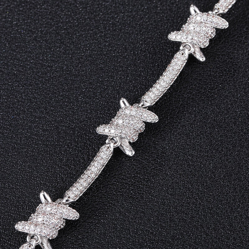 Mens Iced White Gold 18k Barbed Wire Hip Hop AAA Micro Pave Stone Bracelet
