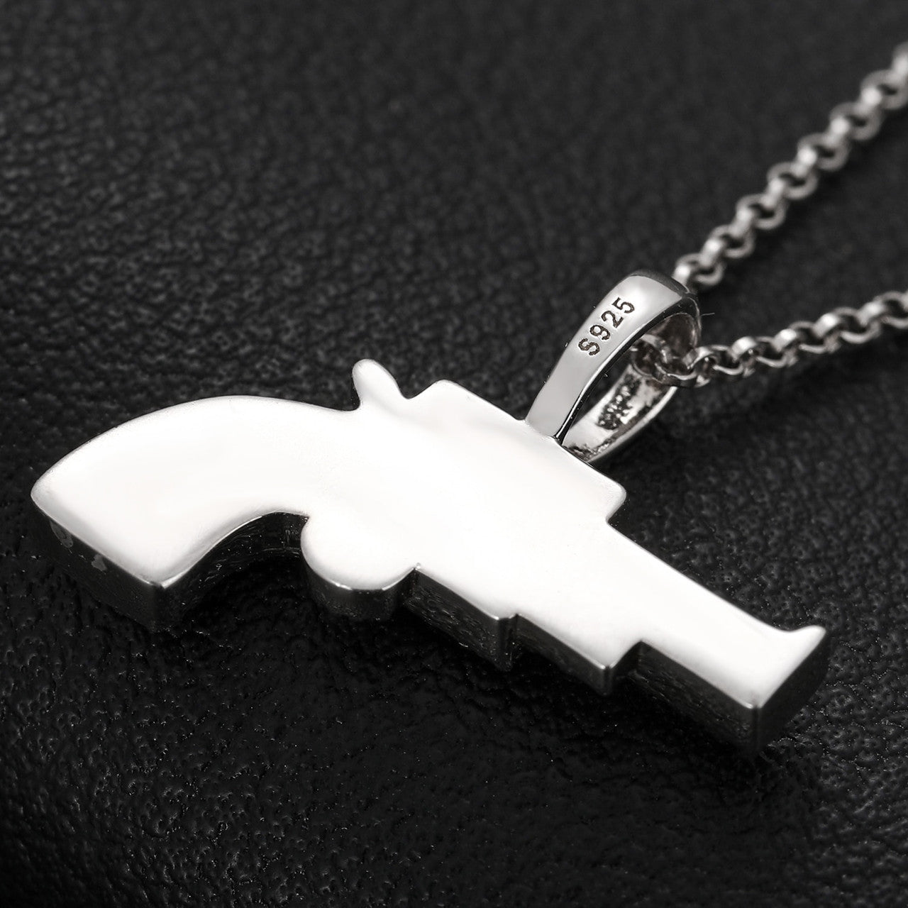 Solid 925 Silver Genuine VVS Diamond Wild West Revolver Hip Hop Pendant Chain Necklace