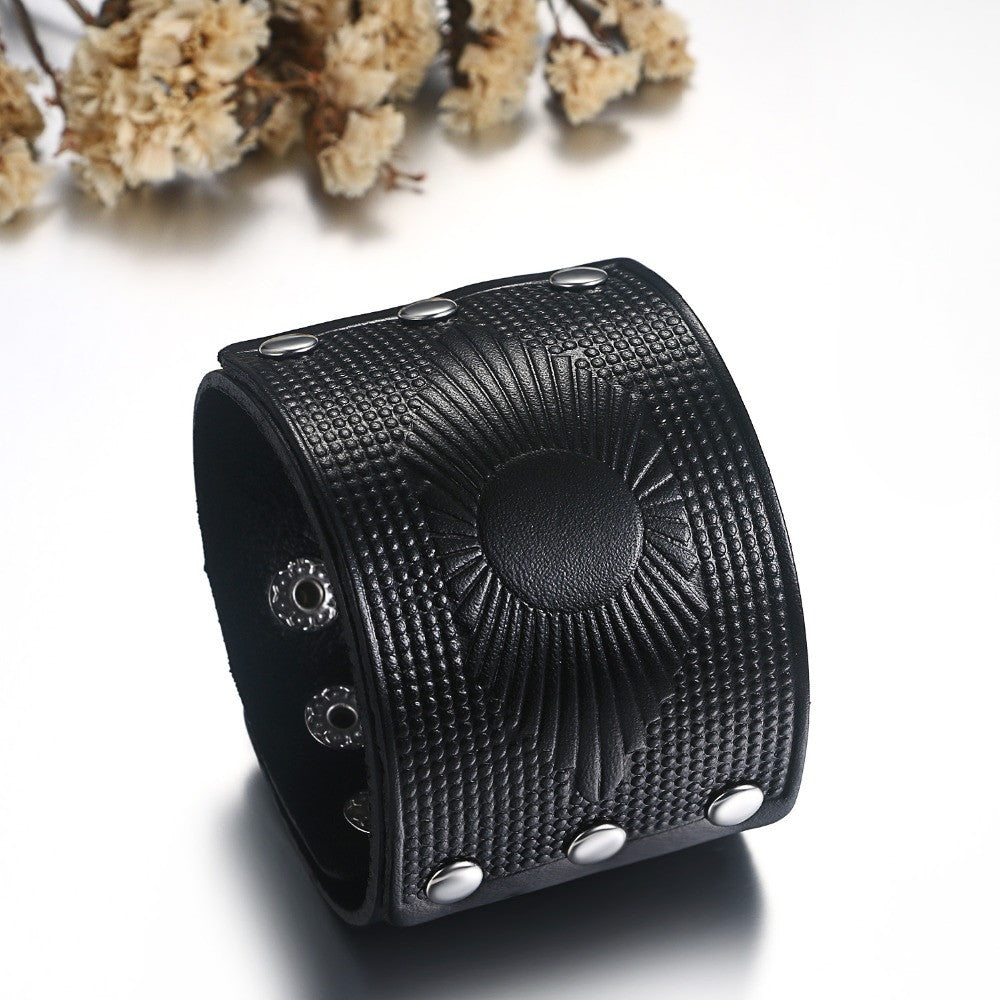 Mens Wide Cuff Pharaoh Fashion Spike Rivet Adjustable Leather Wristband Bracelets