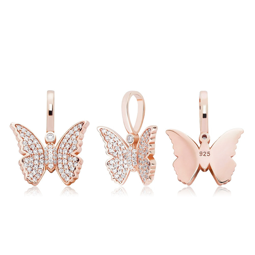 Ladies 925 Sterling Silver Bling Bling Delicate Butterfly Pendant Chain Necklace