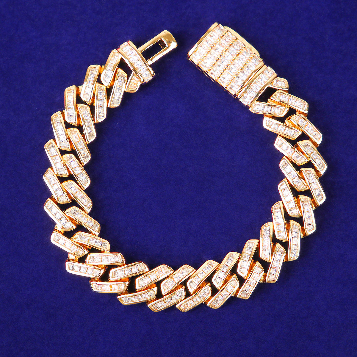 IceBaguette | 11mm All Baguette 24k Gold 925 Silver Hip Hop Bracelet