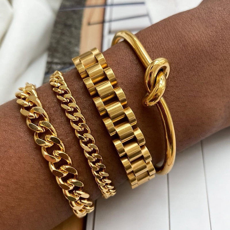 18k Gold Over Stainless Steel Clasp Wristband Wrap Bracelet