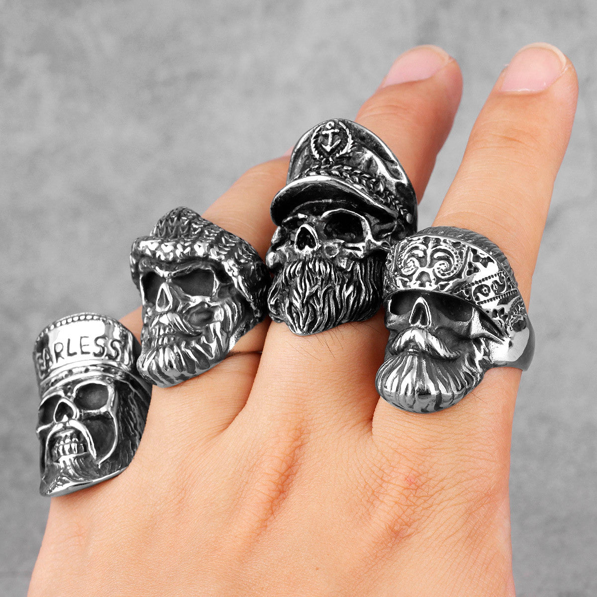 Mens 316L Stainless Steel Undead Bikers Bandanna Knitted Hat Street Wear Rings