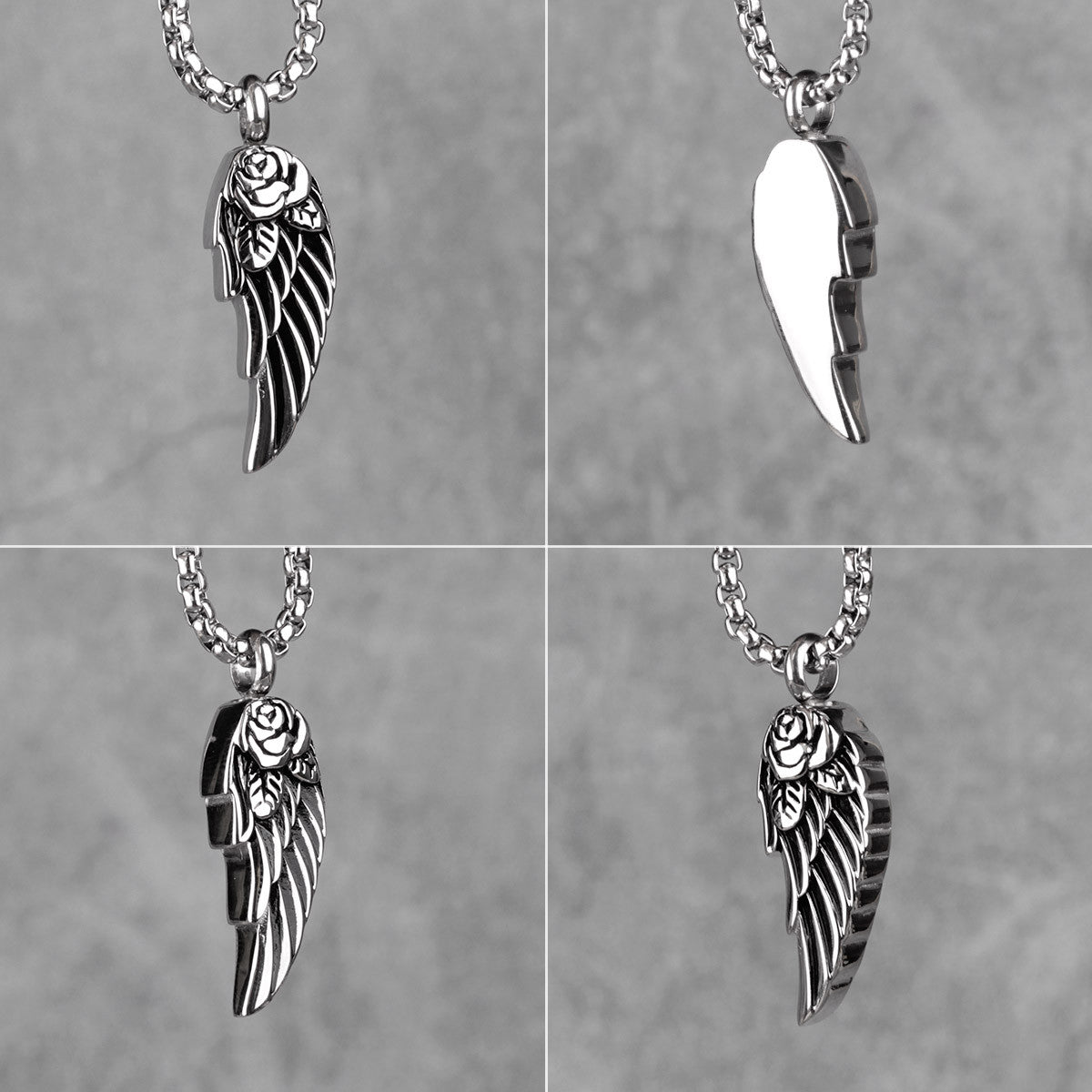 Stainless Steel 316L No Fade Angel Wing Street Wear Pendant Chain Necklace
