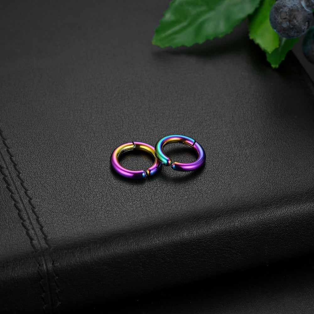 Non Piercing Black Silver Gold over Stainless Steel Circle Round Ear Clip Earrings