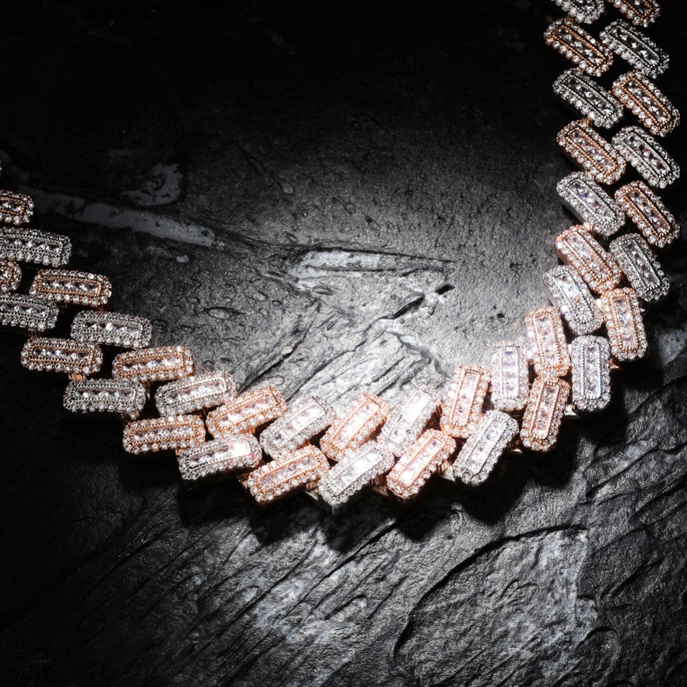 20mm Miami Cuban Link Baguette Pave Prong Set Box Clasp Hip Hop Chain Necklace