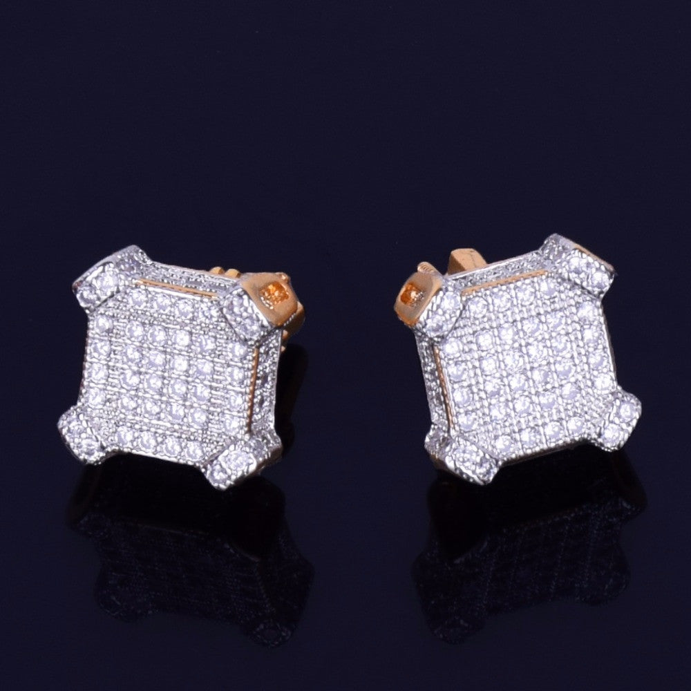 Catercorner | 10mm Square 18k Gold 925 Silver Bling AAA Micro Pave Iced Earrings