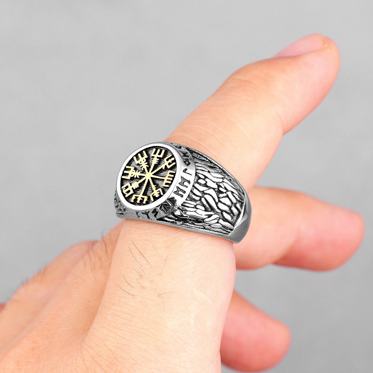 Viking Symbol | Ancient Rune Alphabet Odin Mythology Stainless Steel Mens Rings