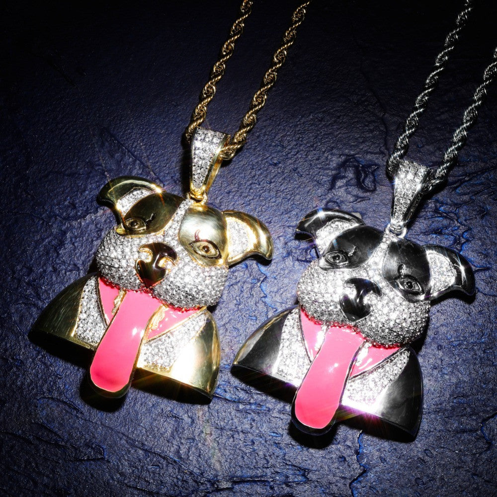 18k Gold Hip Hop Jewelry Duck Hunt AAA Micro Pave Hip Hop Dog Pendant Chain Necklace