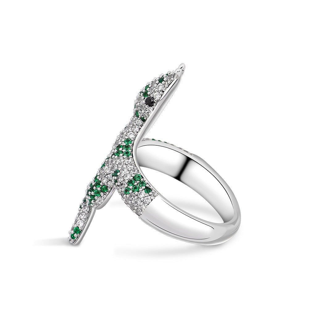 Green Pink AAA True Micro Pave Coral Snake Silver Bling Rings