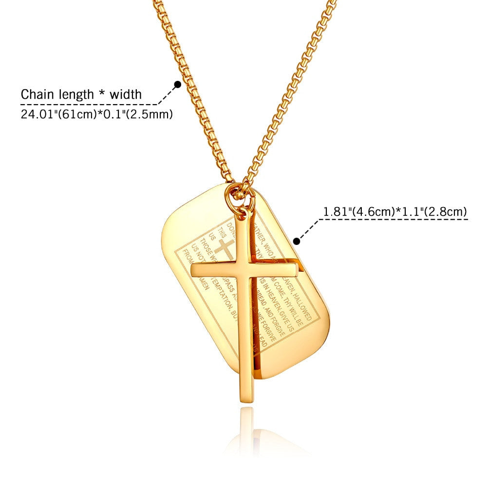 Mens High Quality Gold Silver Black Over Stainless Steel Lords Prayer Cross Pendant