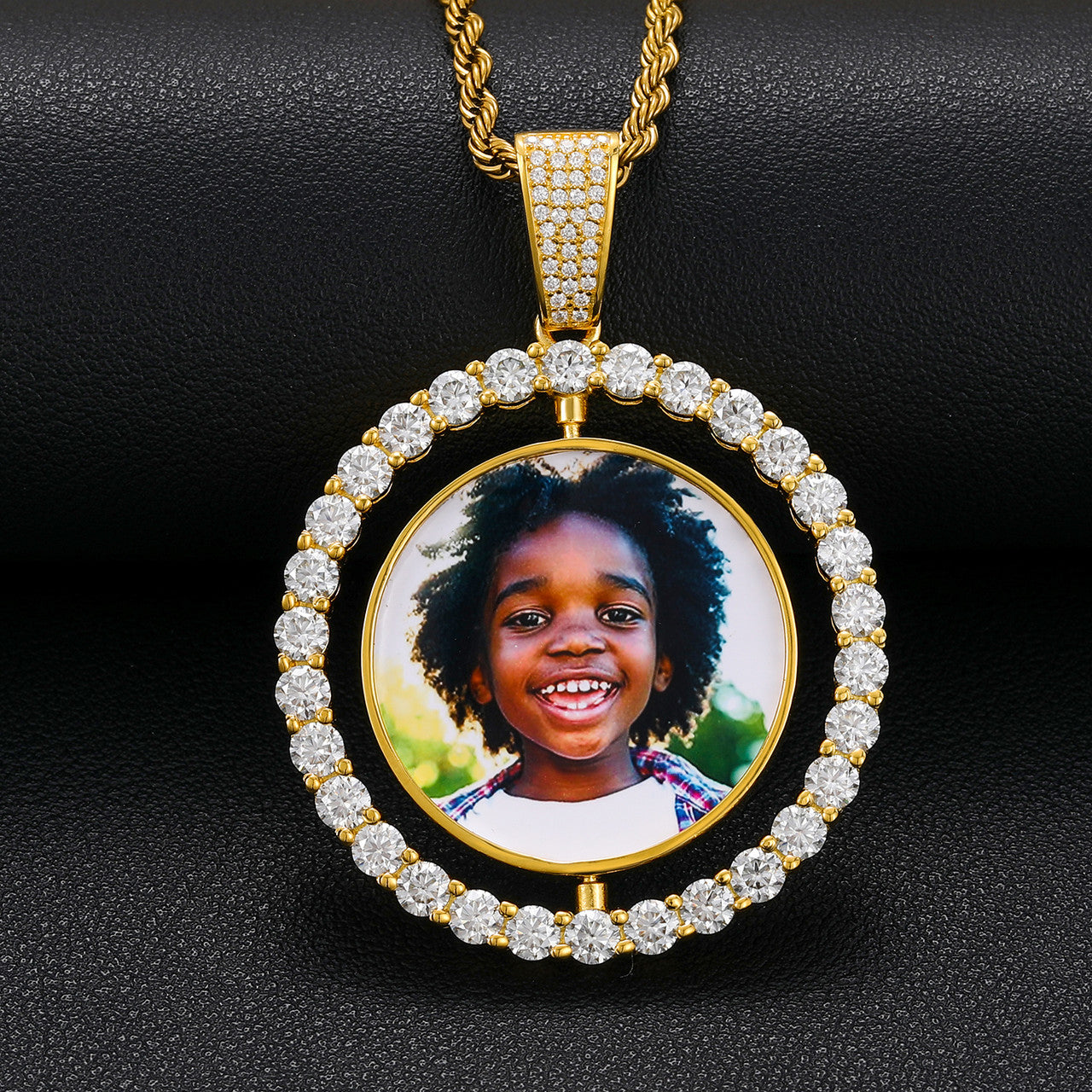 Genuine Diamond Custom Made .925 Sterling Silver Double Sided Hip Hop Photo Necklace
