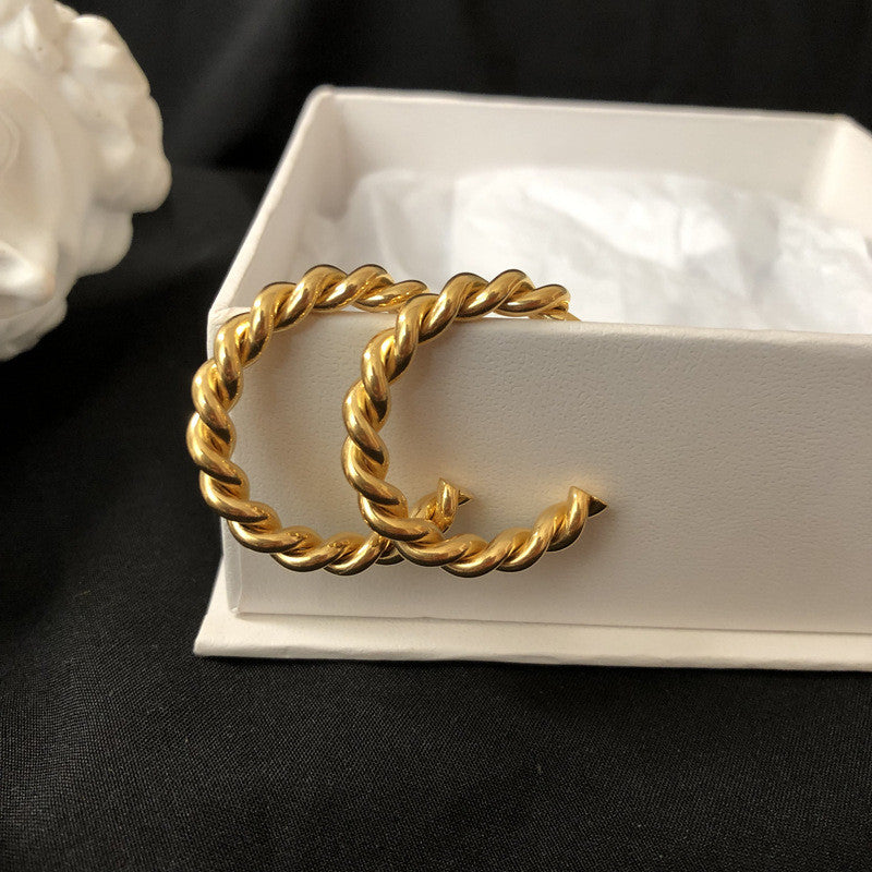 Classic Chic French Twisted 18k Gold Tarnish Free Stainless Steel Hoop Earrings