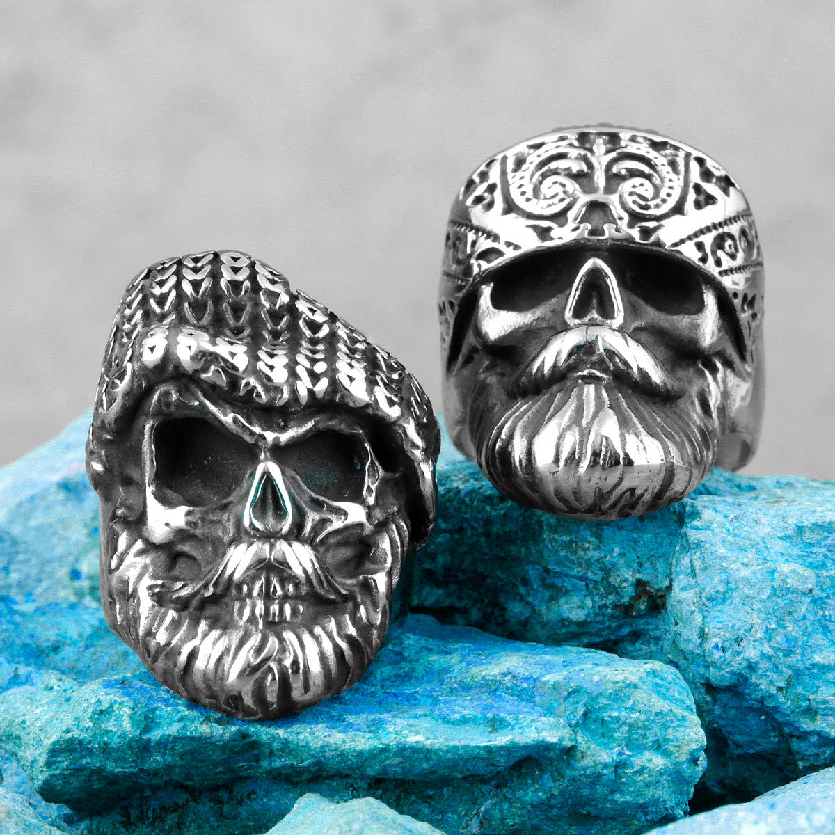 Mens 316L Stainless Steel Undead Bikers Bandanna Knitted Hat Street Wear Rings